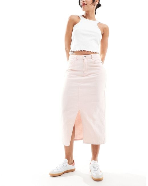 ONLY Midi Rok Van Keperstof Met Split Aan in het Roze Lyst NL
