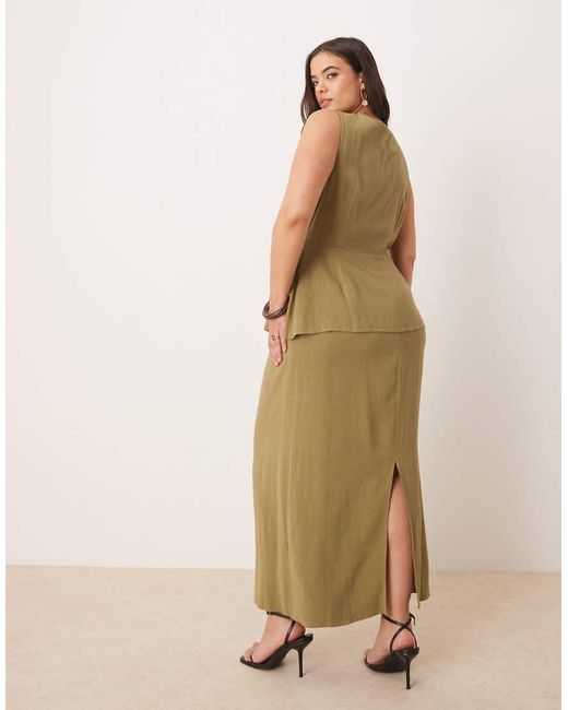 ASOS Green Asos Design Curve Linen Waistcoat Detail Midi Dress