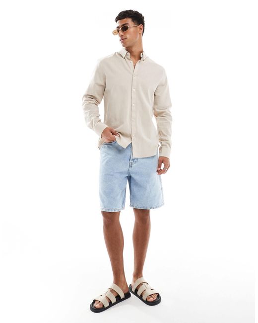 Threadbare – langärmliges hemd in Natural für Herren