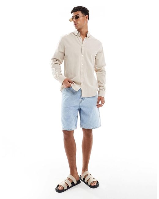 Threadbare Natural Long Sleeve Shirt for men