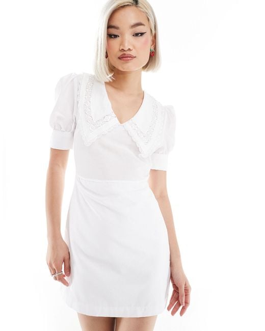 Reclaimed (vintage) White Western Milkmaid Mini Dress With Collar