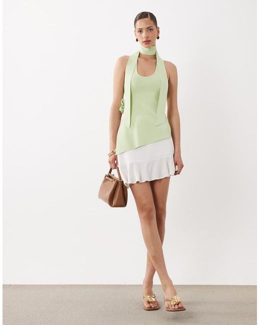 SNDY'S Green Knit Halter Scarf Neck Detail Top