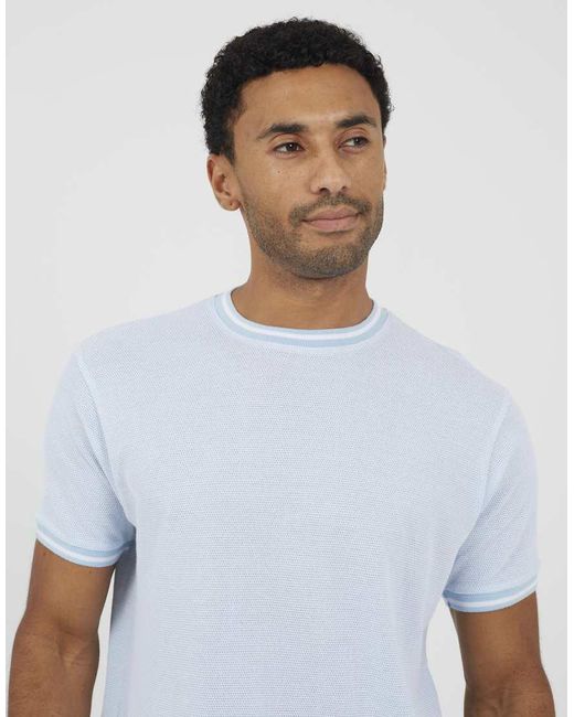 Brave Soul White Crew Neck Jacquard Knit T-Shirt for men