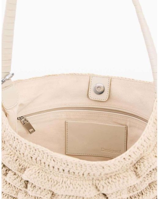 Desigual Natural Large Crochet Flower Bag