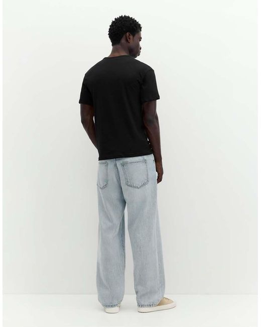 Pull&Bear Black Slim Fit Basic T-shirt for men