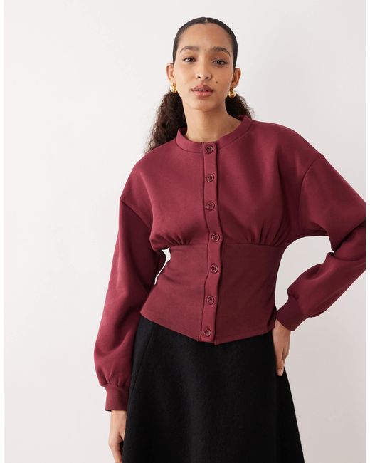 ASOS Red Cinched Button Through Sweatshirt