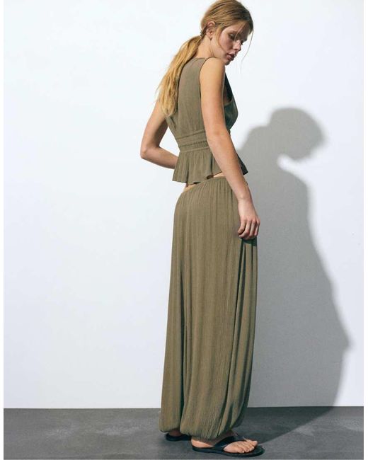 Pull&Bear Green Sarouel Crepe Trousers