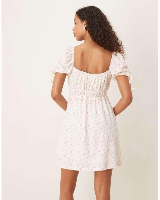 Gina Tricot Natural Puff Short Sleeve Mini Dress