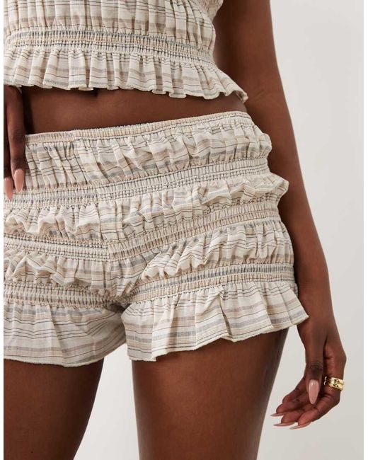 The Frolic Natural Exclusive Cotton Rich Shirred Micro Shorts Co-ord