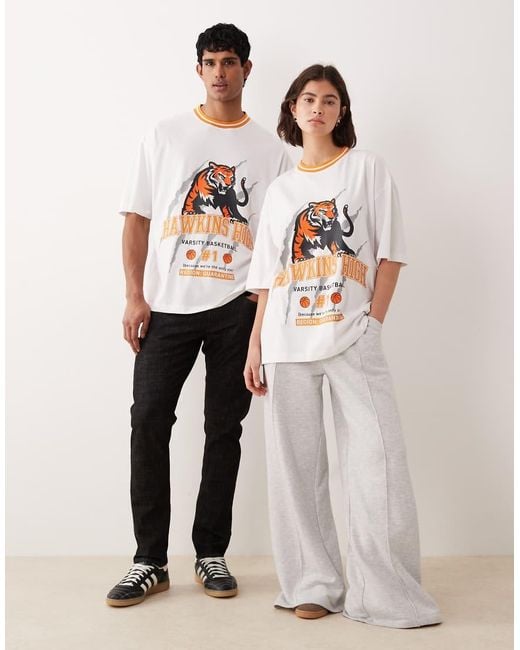 ASOS White Unisex Oversized T-shirt With Stranger Things College Prints