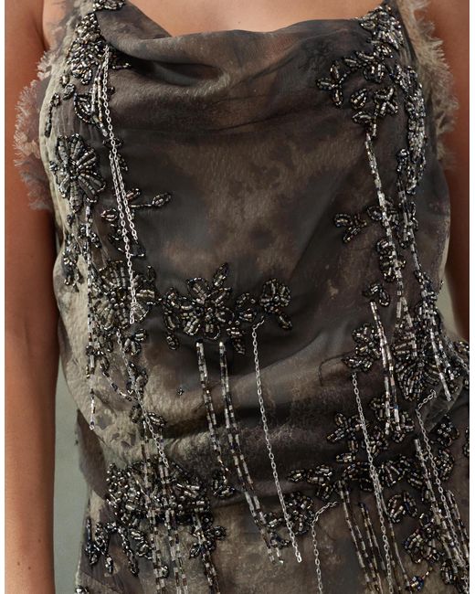 royal blue a line dress Embellished Cowl Neck Mini Dress in Blush - 10