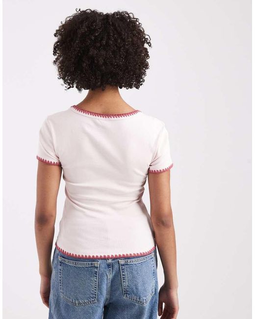 ASOS White Shrunken Tee With Contrast Blanket Stitch Detailing