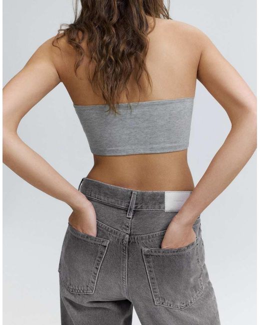 Pull&Bear Gray Straight-leg Jeans With Crossover Waistband