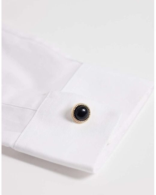 ASOS Metallic Rope Edge Texture Semi Precious Onyx Stone Cufflinks for men