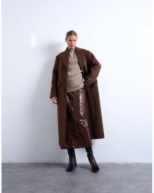 TOPSHOP Brown Brushed Three Button Longline Blazer Coat