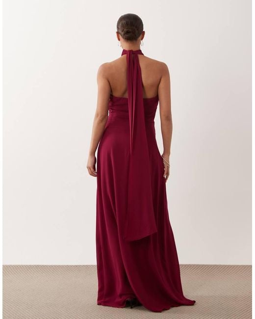 TFNC London Red Tfnc Bridesmaid Petite Chiffon Halter Neck Drape Maxi Dress