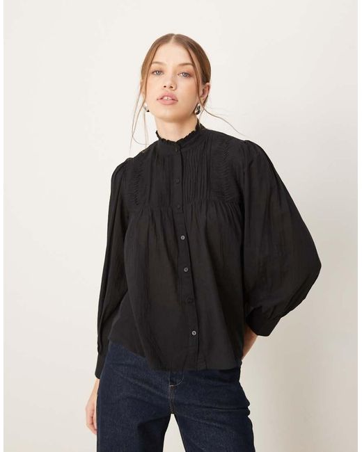 Pimkie Black Sheer Pleated Detail High Neck Shirt