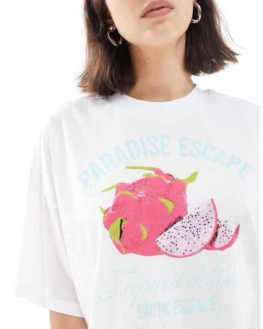 T-Shirt Taglio Corto Bianca Con Grafica "Paradise" di ONLY in White