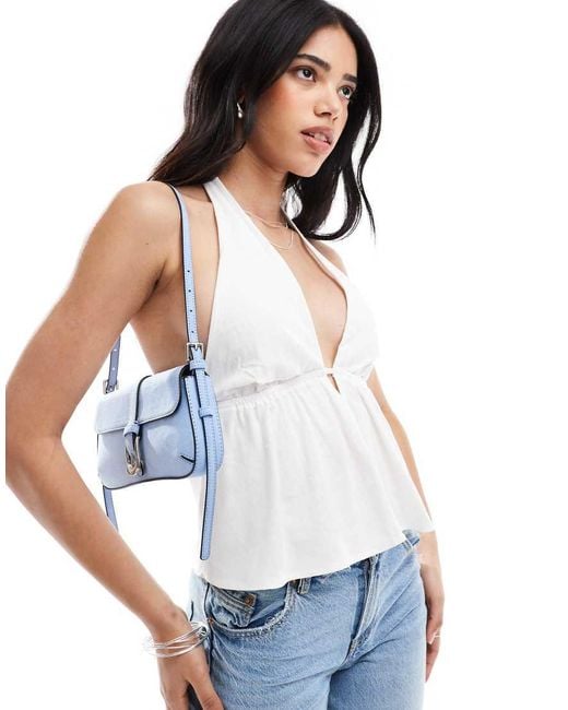 Bershka White Cheesecloth Halterneck Top