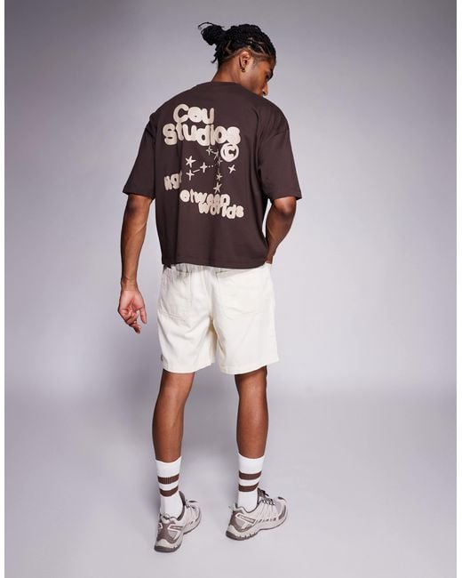 ASOS Brown Boxy Oversized T-Shirt With Front And Back Text Print for men