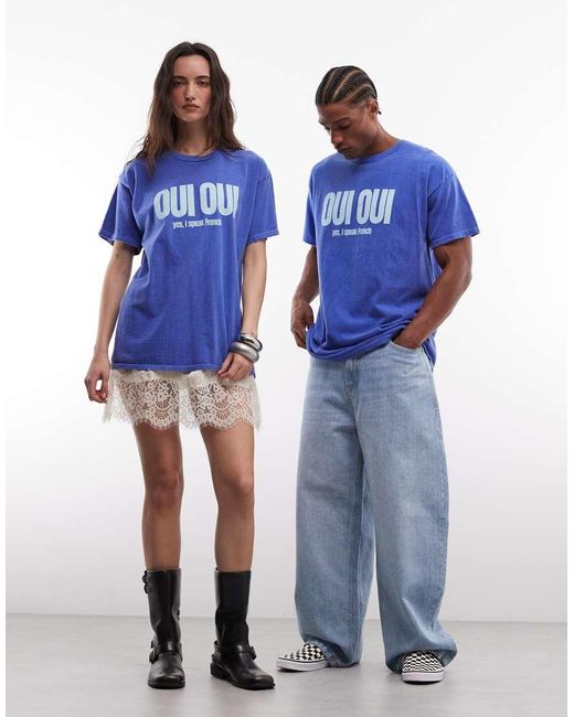 Reclaimed Vintage Blue Slogan T-Shirt for men