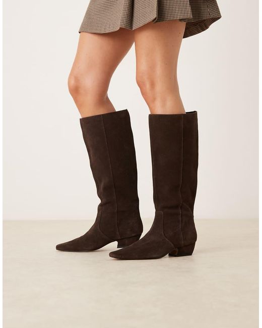 ASOS Black Calais Suede Pointed Flat Knee Boots