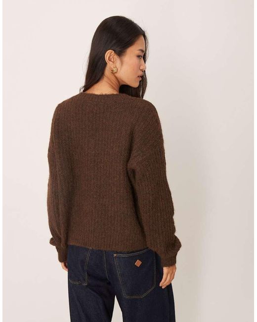 Vila Brown Fluffy Knitted V Neck Oversized Jumper
