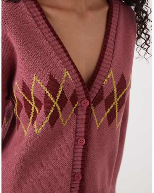 Reclaimed Vintage Red Cardigan With Placement Argyle