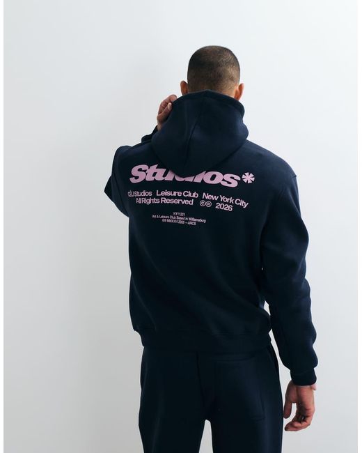 ASOS Blue Relaxed Hood With Front And Back Pigment Print for men