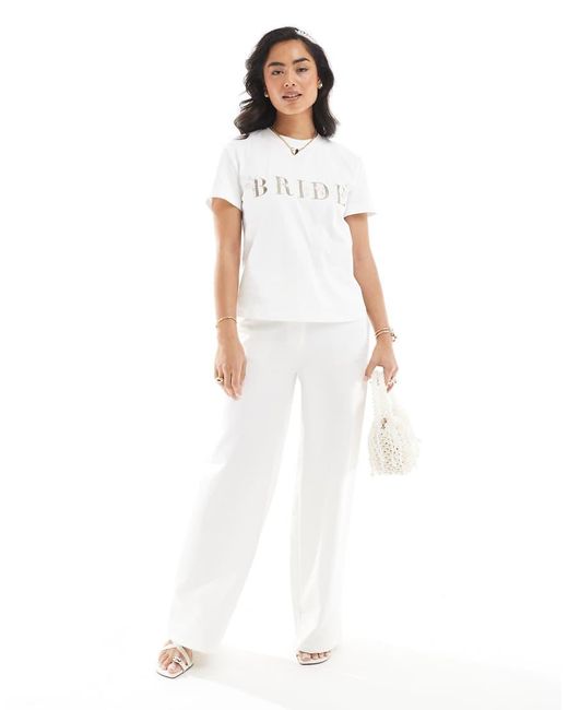 Maya White Embroidered 'Bride' T-Shirt