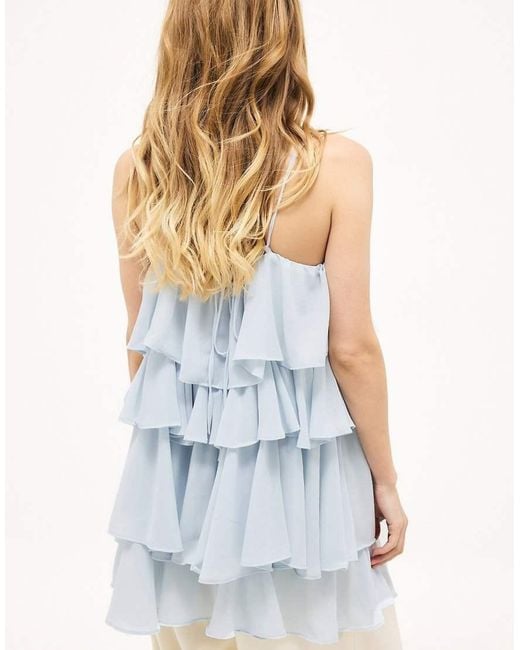 NA-KD Blue Ruffle Plisse Strap Mini Dress