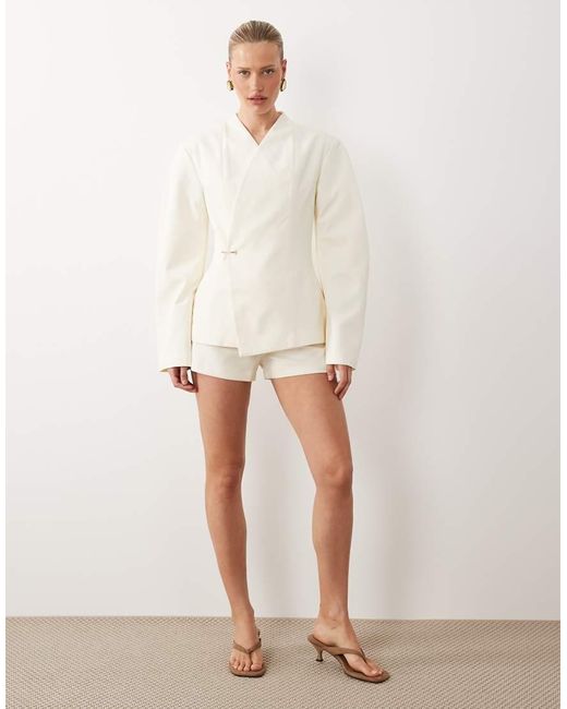 ASOS Natural Cinched Waist Blazer Suit With Hardware Detail