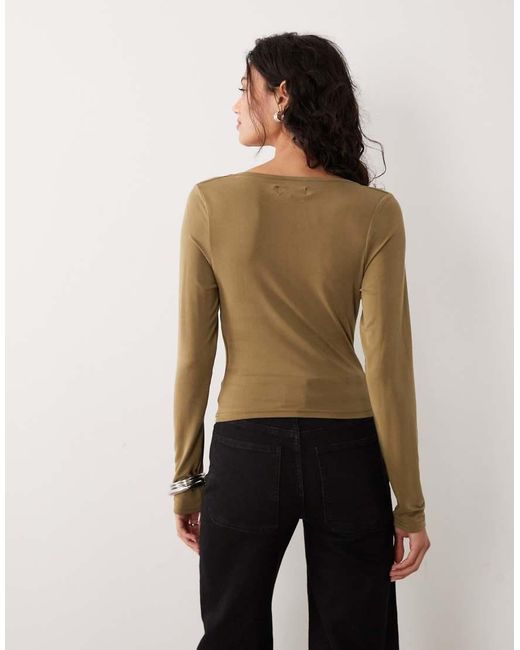 Motel Natural Adaya Long Sleeve Cowl Neck Cupro Top