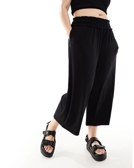 Asos design curve - pantaloni culotte taglio corto neri con vita arricciata di ASOS in Blue