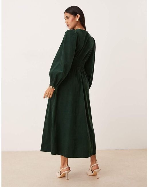 Nobody's Child Green Riley Corduroy V-neck Midi Dress