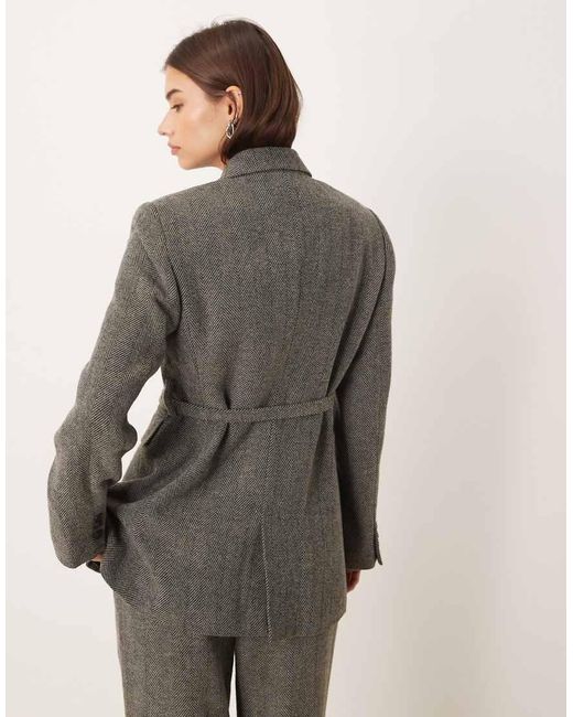 Gina Tricot Gray Co-ord Herringbone Belted Blazer