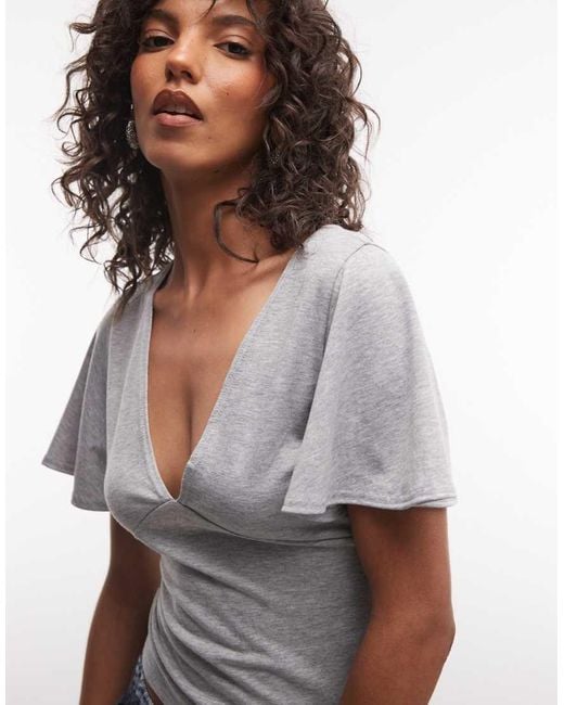 Collusion Gray Deep V Neck Batwing Top
