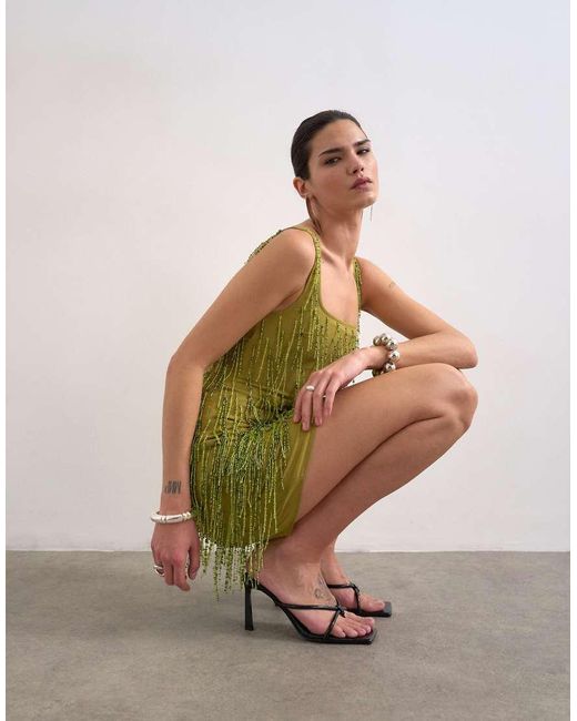 TOPSHOP White Embellished Fringing Mini Dress