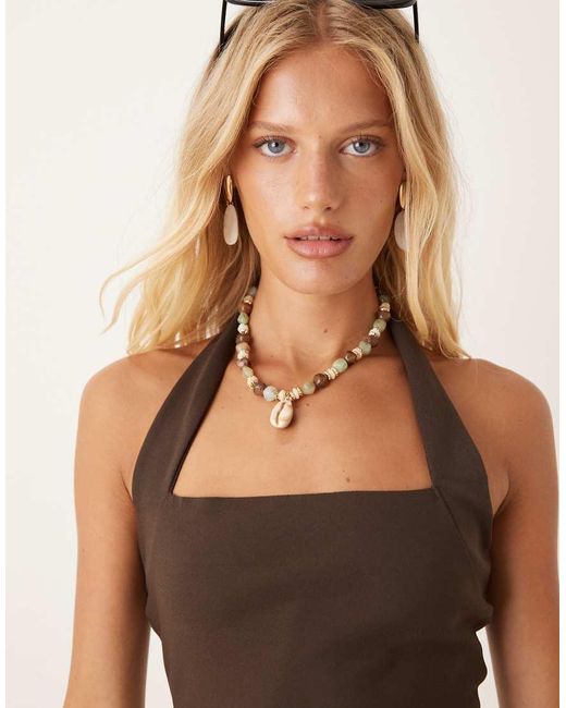 Mango Brown Square Neck Halter Top