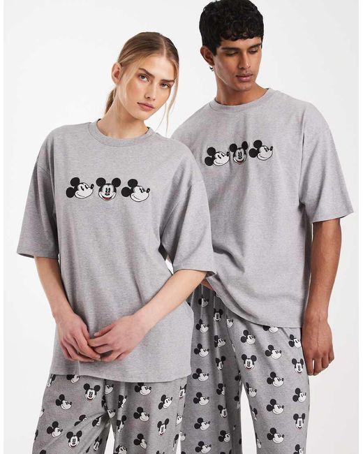 ASOS Gray Disney Pyjama Set With Mickey Mouse Embroidery
