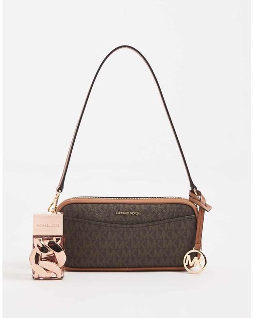 Michael Kors Brown May Pouchette Crossbody Bag