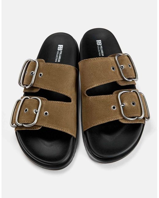Pull&Bear Brown – flache ledersandalen