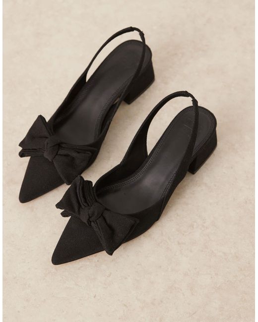 ASOS Natural Symphony Bow Slingback Mid Block Heeled Shoes