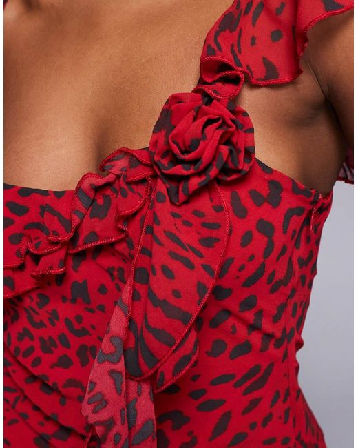 I.AM.GIA Red Julietta Georgette Chiffon Ruffle Detail Asymmetric Hem Mini Dress