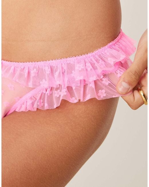 ASOS Koko Floral Textured Mesh Ruffle Brazilian