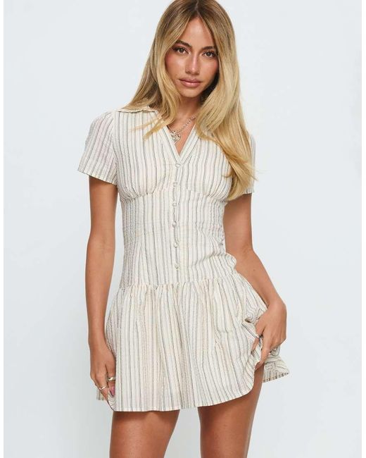 Princess Polly White Windswept Cotton Rich Button Up Full Skirt Mini Shirt Dress