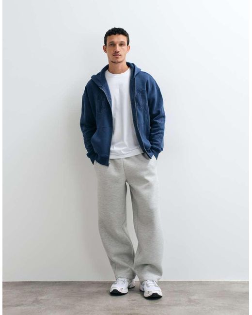 Hollister Blue Logo Boxy Fit Hoodie With Sleeve Detail for men