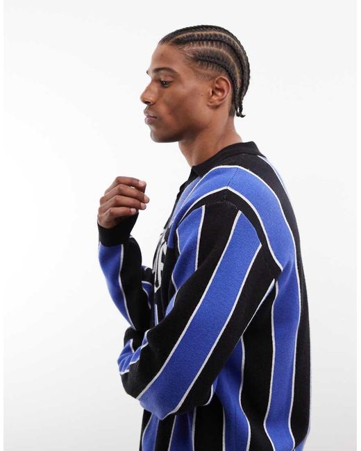 Huf Blue Midfield V Neck Football Style Knitted Jumper for men