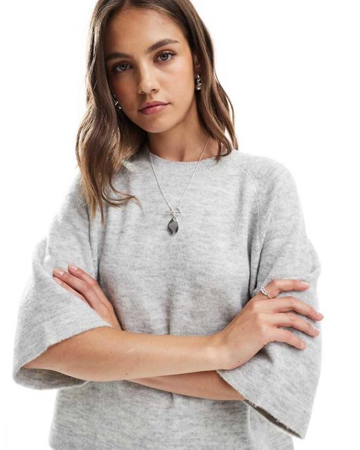 ONLY Gray Cropped Knitted T-Shirt