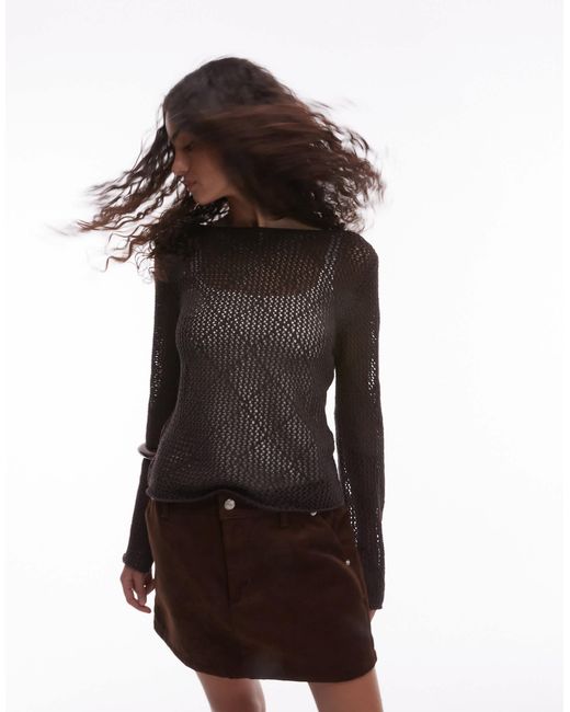 Pull crocheté - chocolat Mango en coloris Black